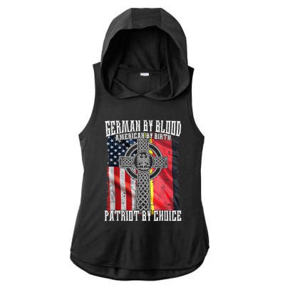 German By Blood American By Birth Patriot By Choice Ladies PosiCharge Tri-Blend Wicking Draft Hoodie Tank