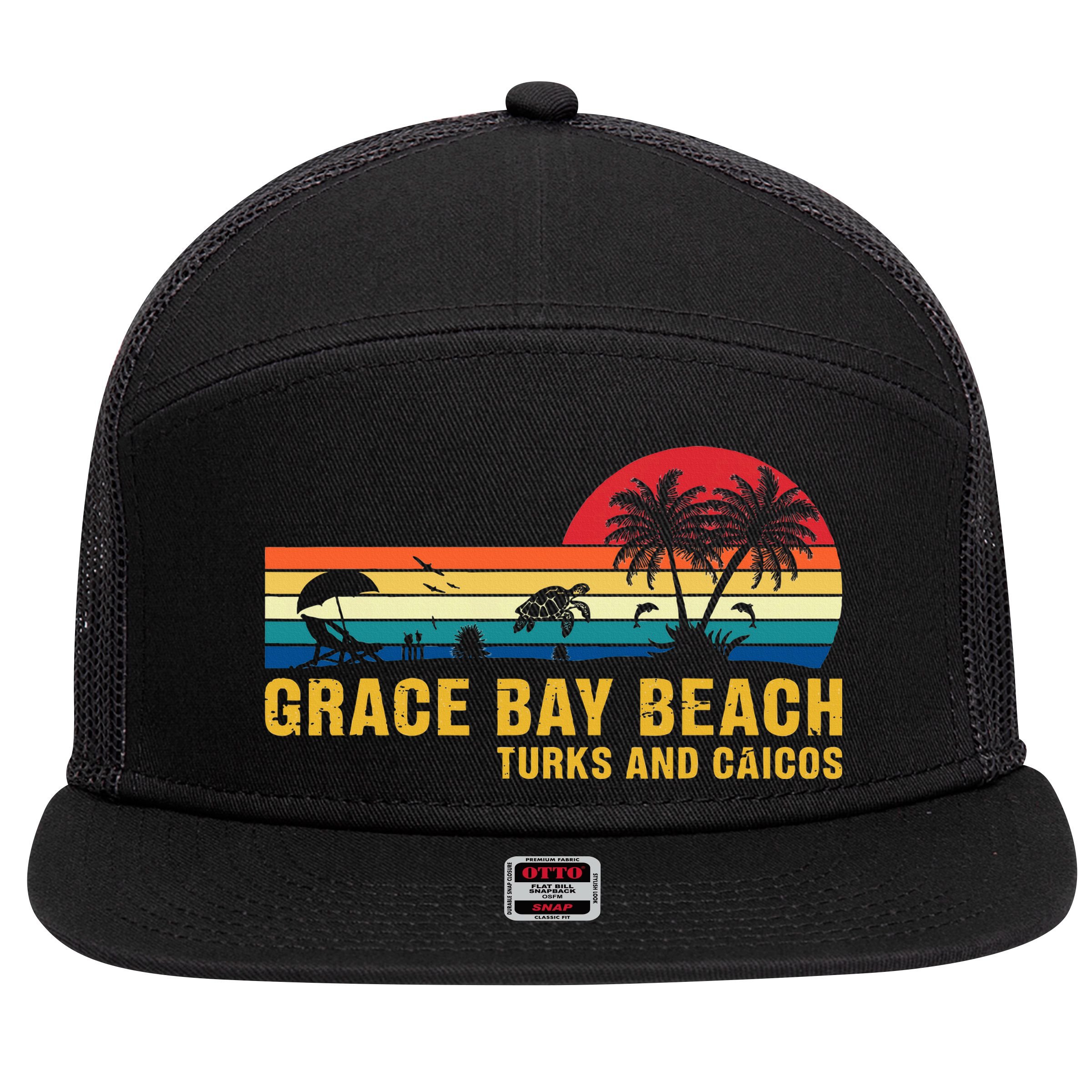 Grace Bay Beach Turks & Caicos Sea Turtle 7 Panel Mesh Trucker Snapback Hat