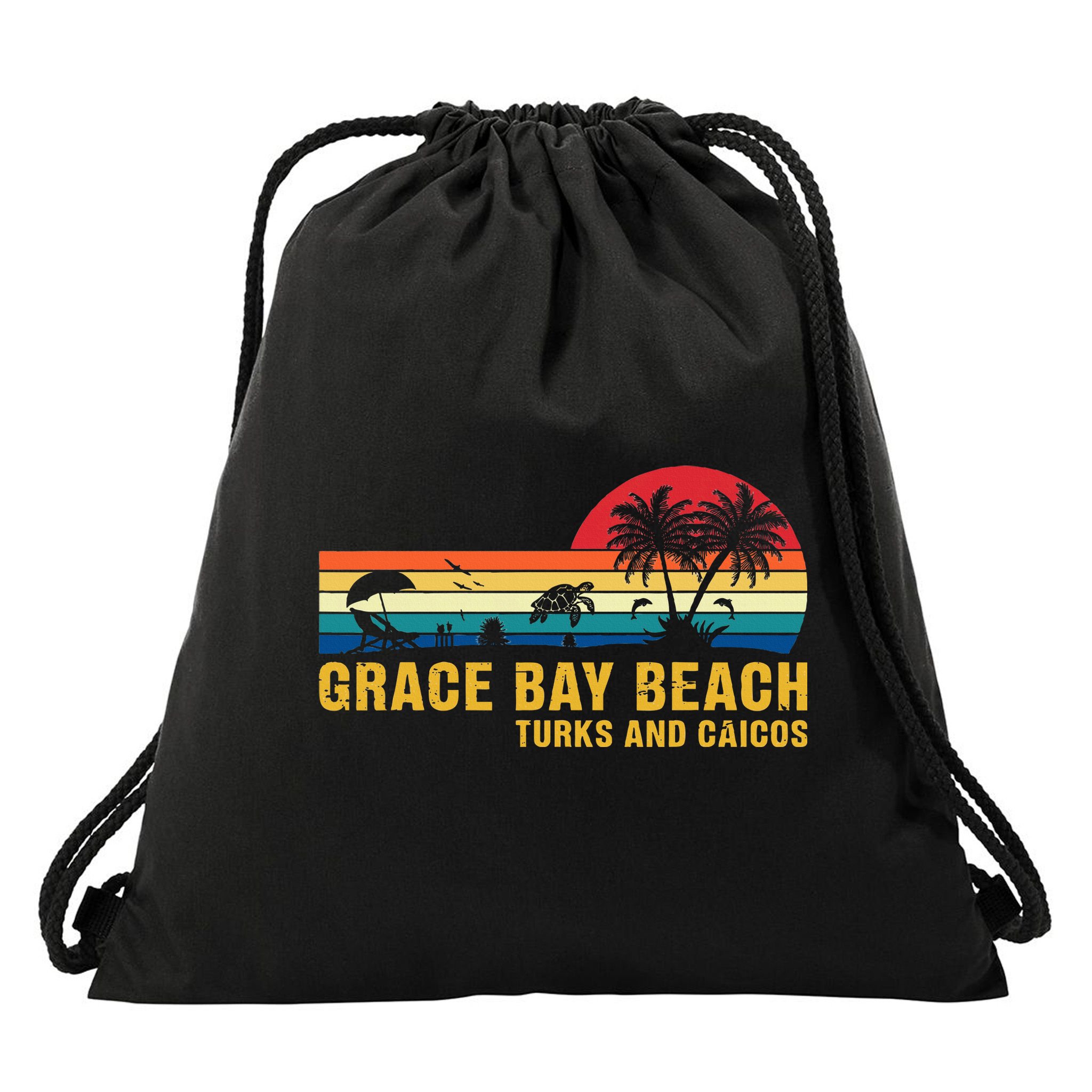 Grace Bay Beach Turks & Caicos Sea Turtle Drawstring Bag