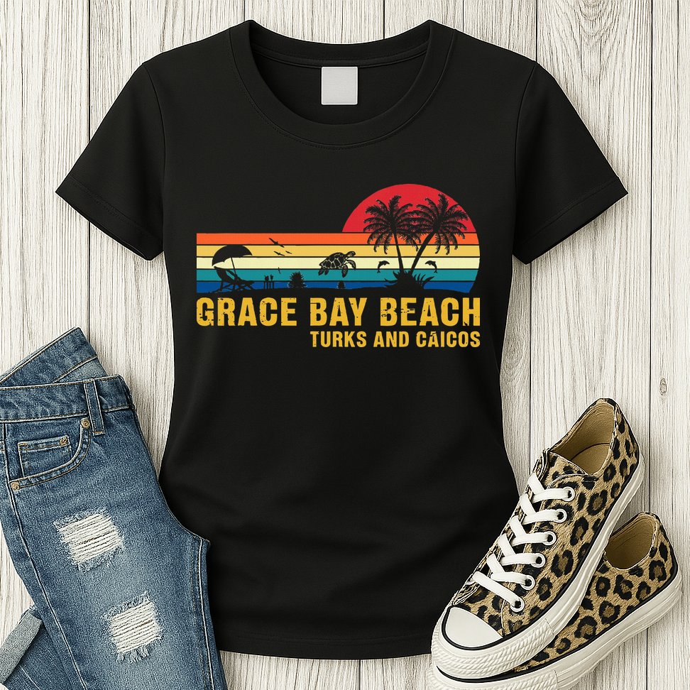 Grace Bay Beach Turks & Caicos Sea Turtle Womens T-Shirt