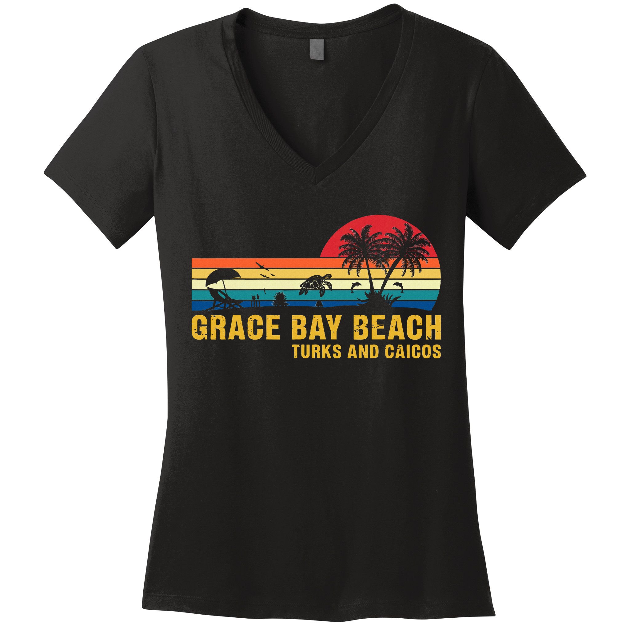 Grace Bay Beach Turks & Caicos Sea Turtle Women's V-Neck T-Shirt