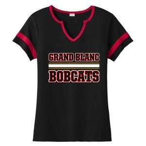 Grand Blanc Bobcats Horizontal Stripes Ladies Halftime Notch Neck Tee