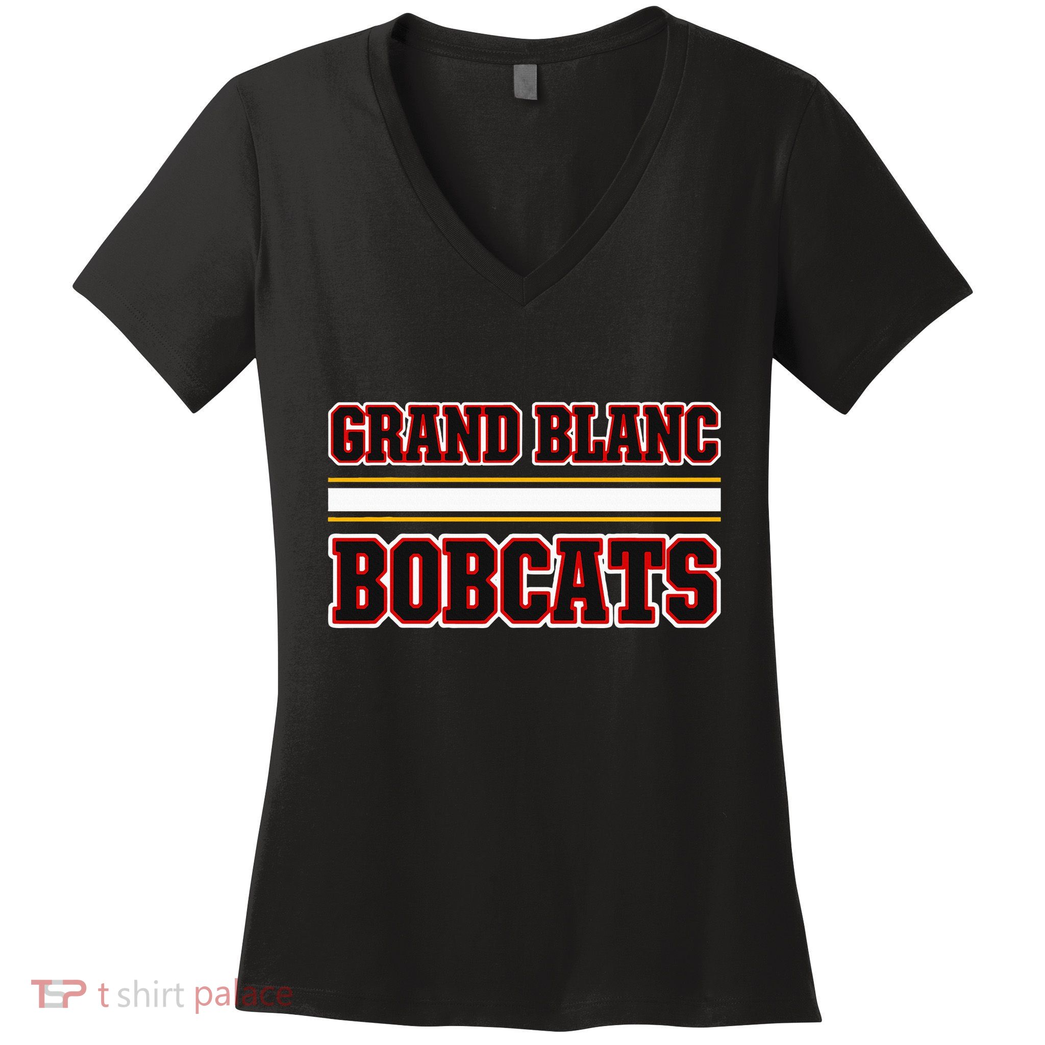 Grand Blanc Bobcats Horizontal Stripes Women's V-Neck T-Shirt