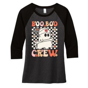 Groovy Boo Boo Crew Nurse Ghost Paramedic EMT EMS Halloween Women's Tri-Blend 3/4-Sleeve Raglan Shirt