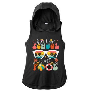 Groovy Bye Bye School Hello Pool Last Day Of School Summer Ladies PosiCharge Tri-Blend Wicking Draft Hoodie Tank