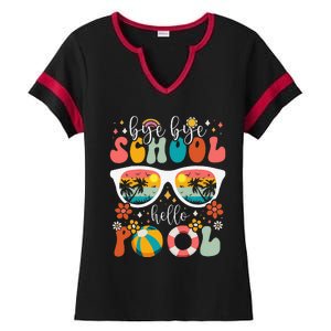 Groovy Bye Bye School Hello Pool Last Day Of School Summer Ladies Halftime Notch Neck Tee