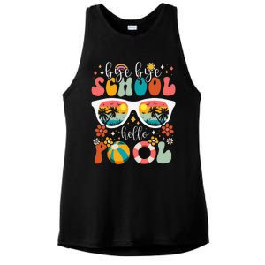 Groovy Bye Bye School Hello Pool Last Day Of School Summer Ladies PosiCharge Tri-Blend Wicking Tank