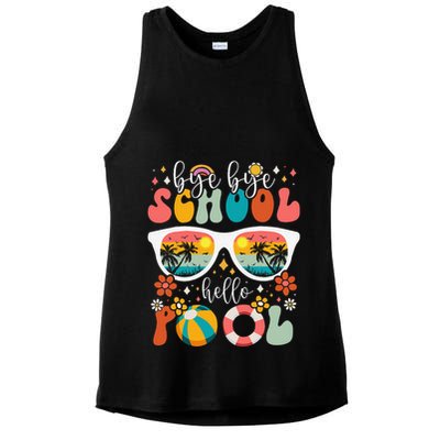 Groovy Bye Bye School Hello Pool Last Day Of School Summer Ladies PosiCharge Tri-Blend Wicking Tank
