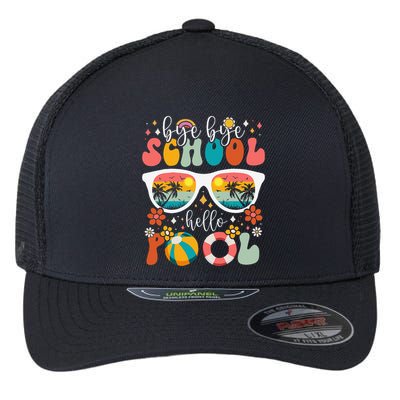 Groovy Bye Bye School Hello Pool Last Day Of School Summer Flexfit Unipanel Trucker Cap