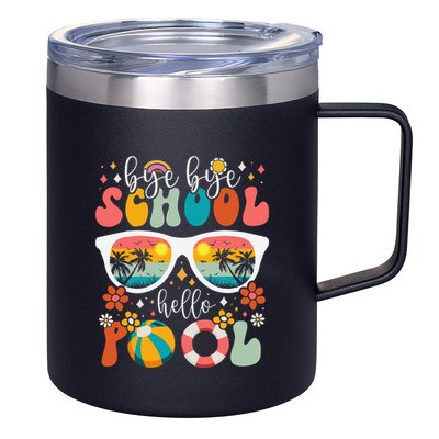 Groovy Bye Bye School Hello Pool Last Day Of School Summer 12oz Stainless Steel Coffee Mug