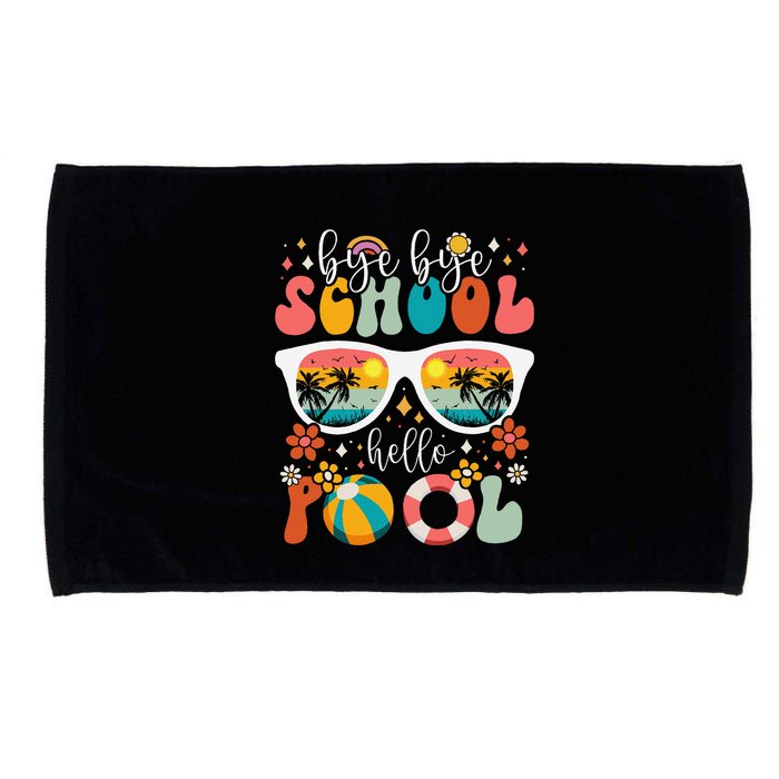 Groovy Bye Bye School Hello Pool Last Day Of School Summer Microfiber Hand Towel