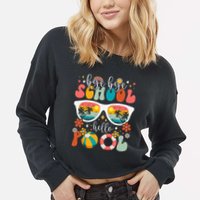 Groovy Bye Bye School Hello Pool Last Day Of School Summer Cropped Pullover Crew