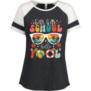 Groovy Bye Bye School Hello Pool Last Day Of School Summer Enza Ladies Jersey Colorblock Tee