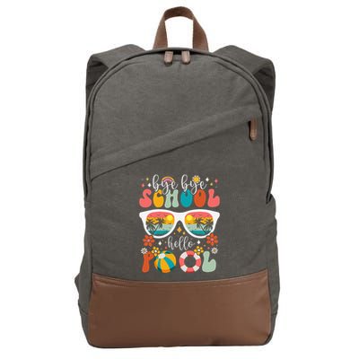Groovy Bye Bye School Hello Pool Last Day Of School Summer Cotton Canvas Backpack