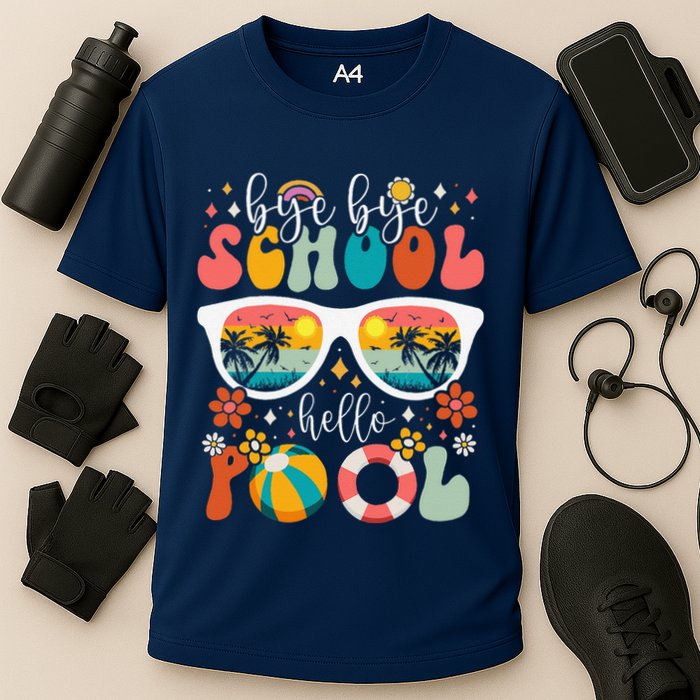 Groovy Bye Bye School Hello Pool Last Day Of School Summer Performance Shirt
