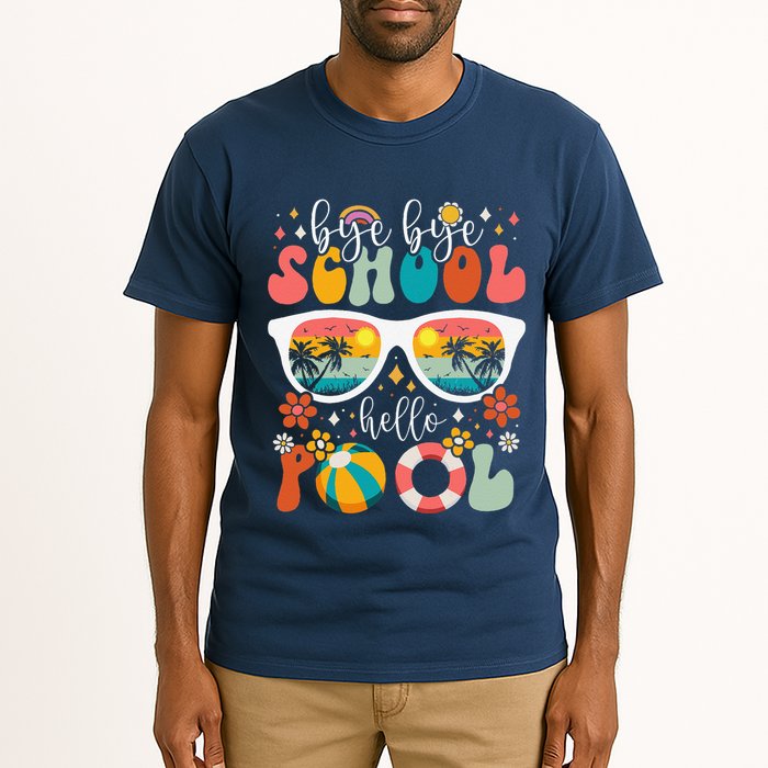 Groovy Bye Bye School Hello Pool Last Day Of School Summer Tall T-Shirt