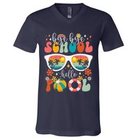 Groovy Bye Bye School Hello Pool Last Day Of School Summer V-Neck T-Shirt