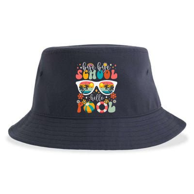 Groovy Bye Bye School Hello Pool Last Day Of School Summer Sustainable Bucket Hat