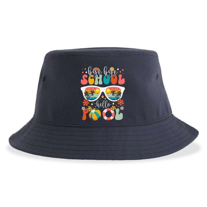 Groovy Bye Bye School Hello Pool Last Day Of School Summer Sustainable Bucket Hat