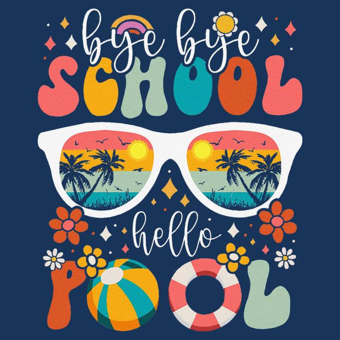 Groovy Bye Bye School Hello Pool Last Day Of School Summer 7-Panel Snapback Hat