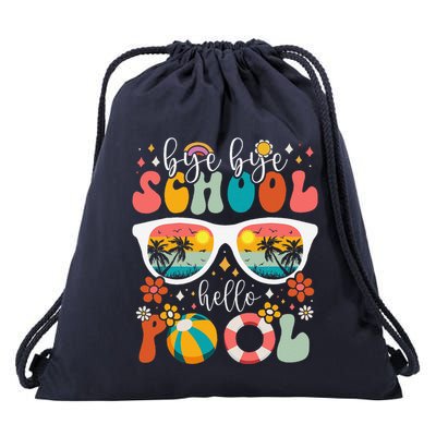 Groovy Bye Bye School Hello Pool Last Day Of School Summer Drawstring Bag
