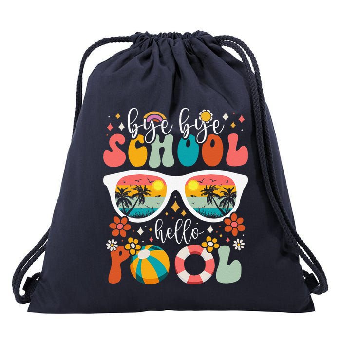 Groovy Bye Bye School Hello Pool Last Day Of School Summer Drawstring Bag