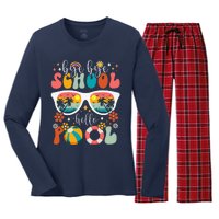 Groovy Bye Bye School Hello Pool Last Day Of School Summer Women's Long Sleeve Flannel Pajama Set 