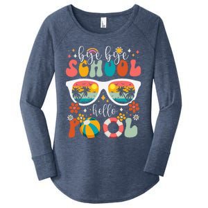 Groovy Bye Bye School Hello Pool Last Day Of School Summer Women's Perfect Tri Tunic Long Sleeve Shirt