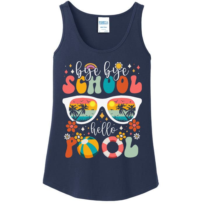 Groovy Bye Bye School Hello Pool Last Day Of School Summer Ladies Essential Tank