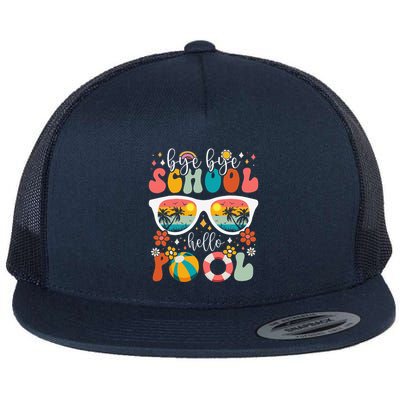 Groovy Bye Bye School Hello Pool Last Day Of School Summer Flatbill Hat