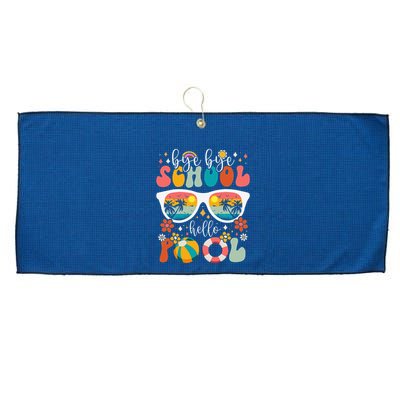 Groovy Bye Bye School Hello Pool Last Day Of School Summer Large Microfiber Waffle Golf Towel