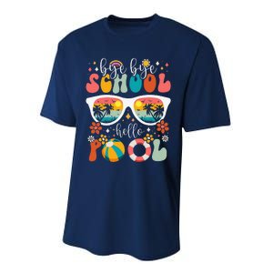 Groovy Bye Bye School Hello Pool Last Day Of School Summer Performance Sprint T-Shirt