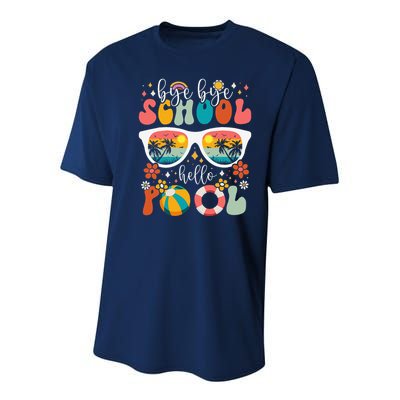 Groovy Bye Bye School Hello Pool Last Day Of School Summer Youth Performance Sprint T-Shirt