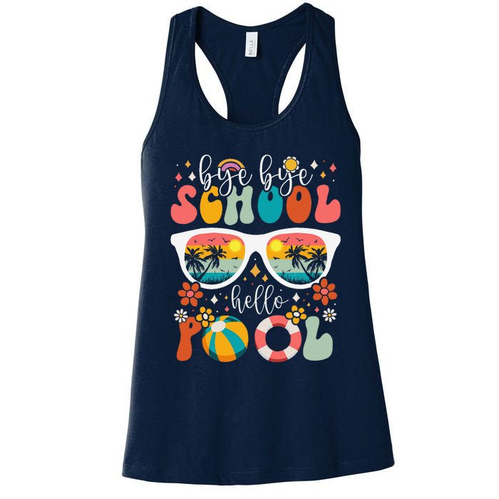 Groovy Bye Bye School Hello Pool Last Day Of School Summer Women's Racerback Tank