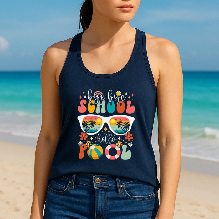 Groovy Bye Bye School Hello Pool Last Day Of School Summer Womens Tank Top