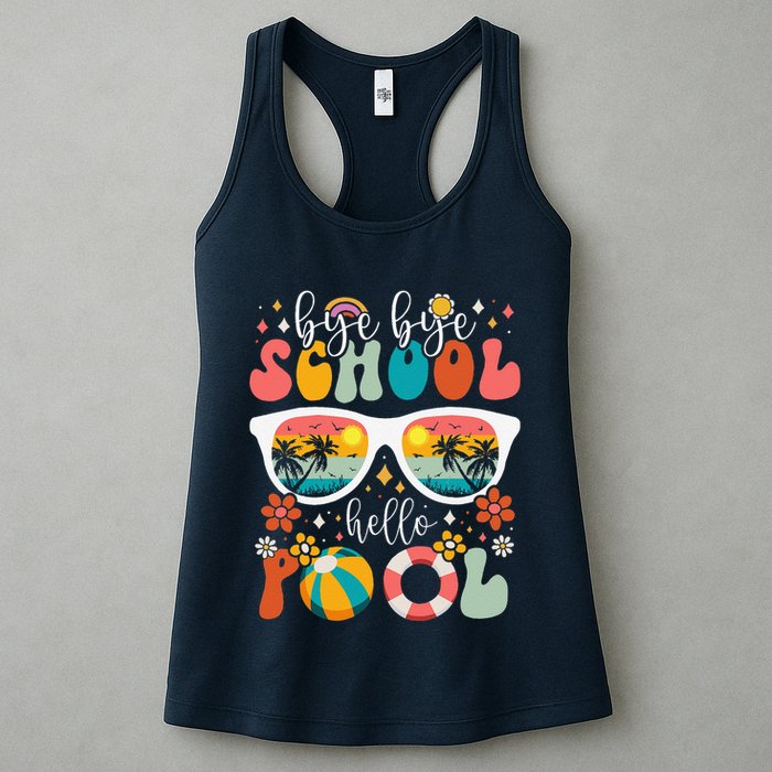 Groovy Bye Bye School Hello Pool Last Day Of School Summer Womens Tank Top