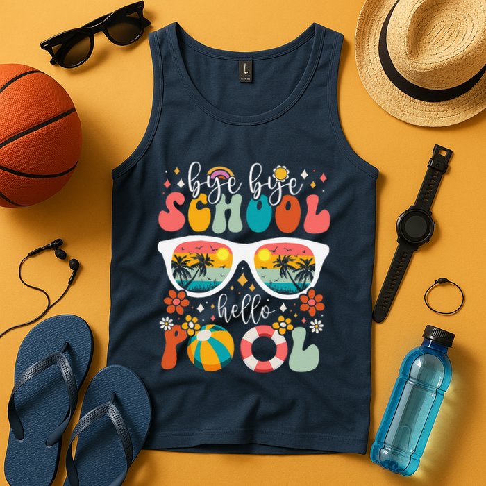 Groovy Bye Bye School Hello Pool Last Day Of School Summer Tank Top