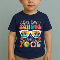 Groovy Bye Bye School Hello Pool Last Day Of School Summer Toddler T-Shirt