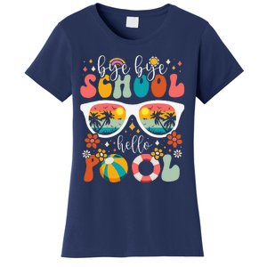 Groovy Bye Bye School Hello Pool Last Day Of School Summer Women's T-Shirt