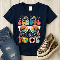 Groovy Bye Bye School Hello Pool Last Day Of School Summer Womens T-Shirt