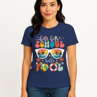 Groovy Bye Bye School Hello Pool Last Day Of School Summer Womens T-Shirt
