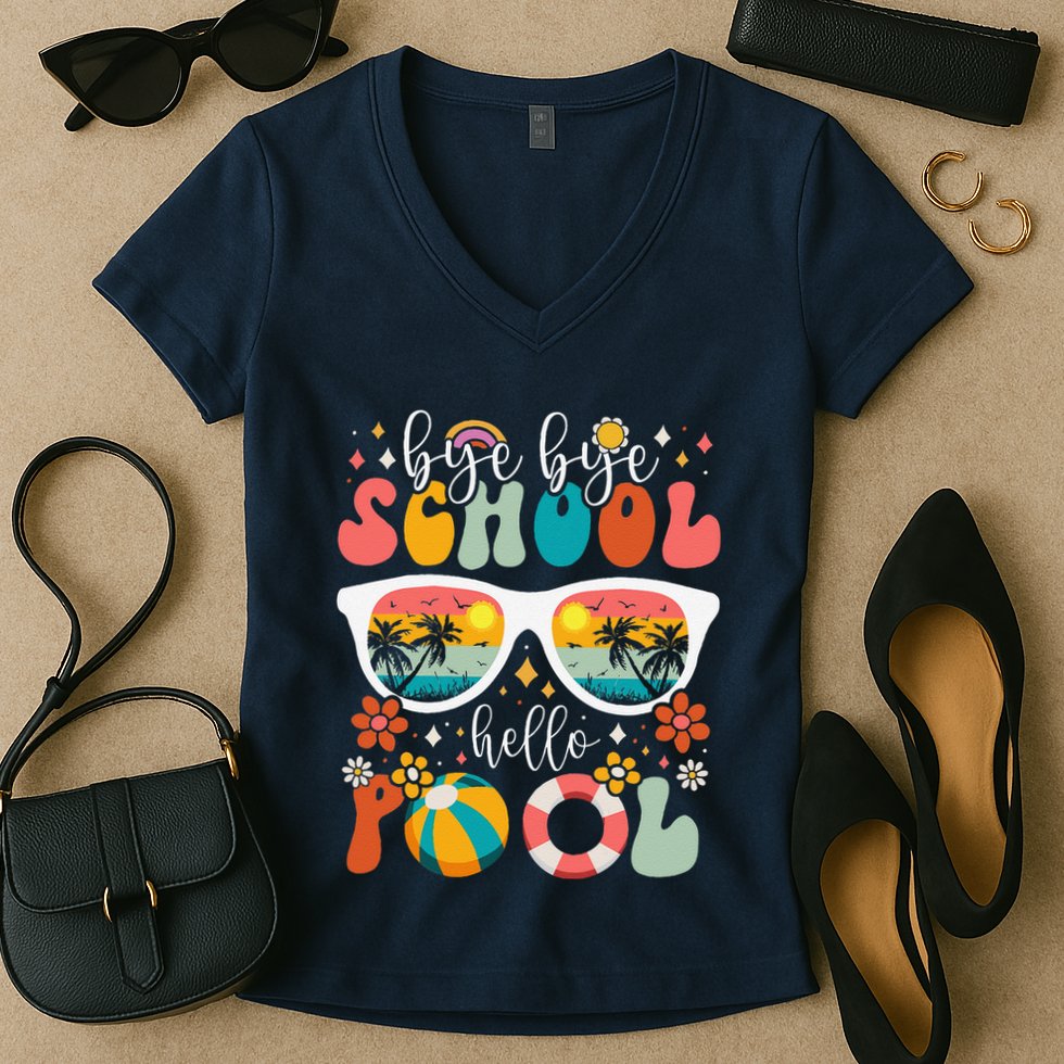 Groovy Bye Bye School Hello Pool Last Day Of School Summer Women's V-Neck T-Shirt