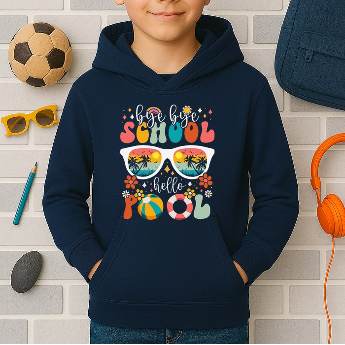 Groovy Bye Bye School Hello Pool Last Day Of School Summer Kids Hoodie
