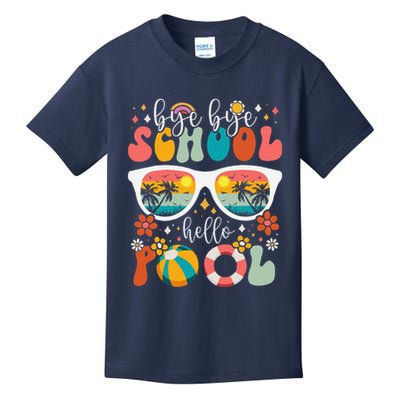 Groovy Bye Bye School Hello Pool Last Day Of School Summer Kids T-Shirt