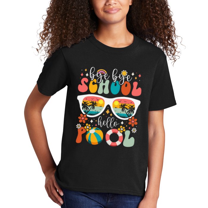 Groovy Bye Bye School Hello Pool Last Day Of School Summer Kids T-Shirt