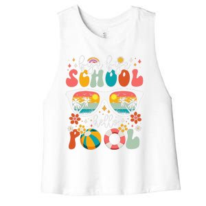 Groovy Bye Bye School Hello Pool Last Day Of School Summer Women's Racerback Cropped Tank