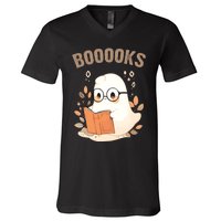 Ghost Books Bookworm Book Lover Halloween V-Neck T-Shirt