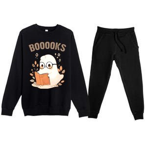 Ghost Books Bookworm Book Lover Halloween Premium Crewneck Sweatsuit Set