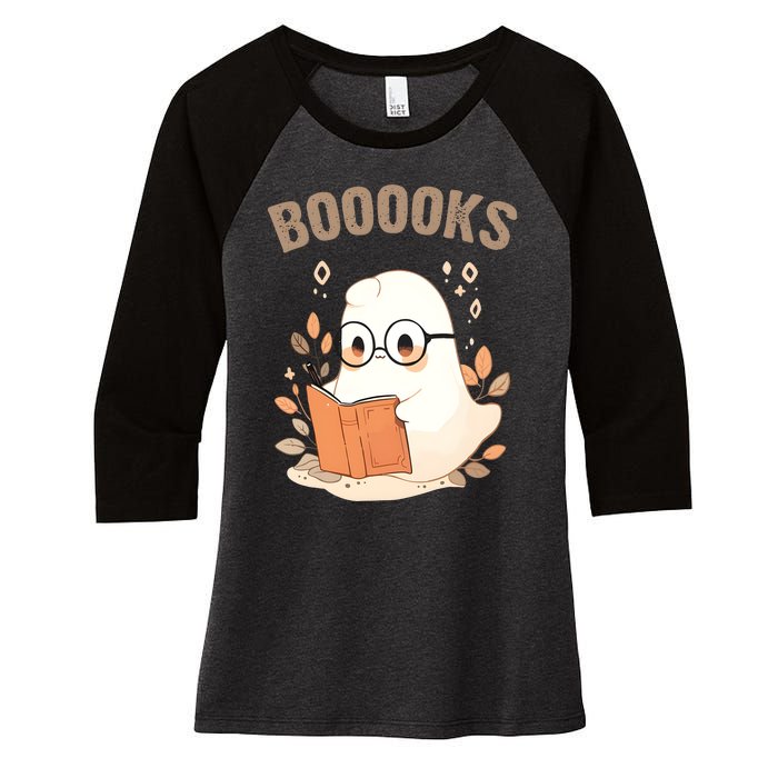 Ghost Books Bookworm Book Lover Halloween Women's Tri-Blend 3/4-Sleeve Raglan Shirt