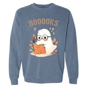 Ghost Books Bookworm Book Lover Halloween Garment-Dyed Sweatshirt